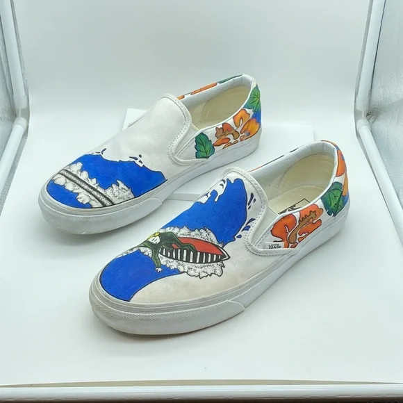 Custom artist design Vans classic slip-on Hawaiian surfboard theme One Of A Kind - Picture 9 of 12
